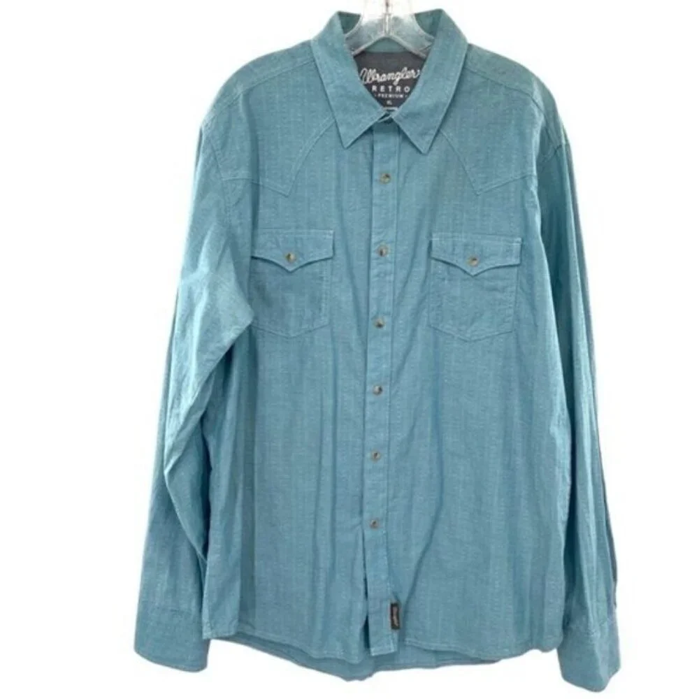 Wrangler Retro Pearl Snap Western Button Down Shirt Flap Pocket